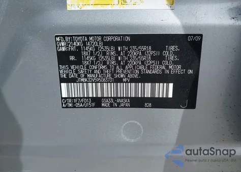 2009 Toyota Rav4 Sport V6 из США, поврежденный, VIN JTMBK32V595083731